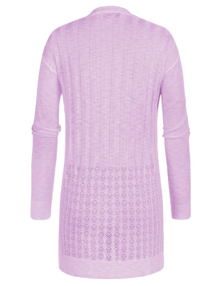 Hollowed-out Cardigan Sweater Long Sleeve Open Front Mid-Thigh Knitwear