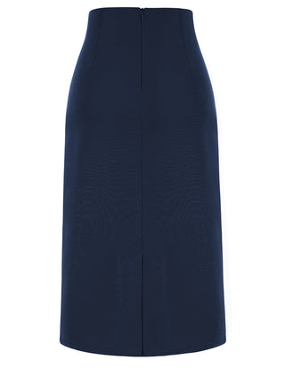 Ruched Front Skirt High Waist Back Slit Mid-Calf A-Line Skirt