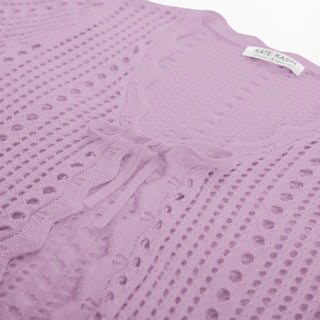 Women Hollowed-out Cardigan Short Sleeve V-Neck Tie-Front Shrug Knitwear