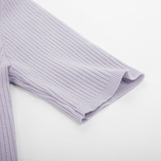 Women Lapel Collar Sweater Tops Short Sleeve V-Neck Ribbed Knitted Tops