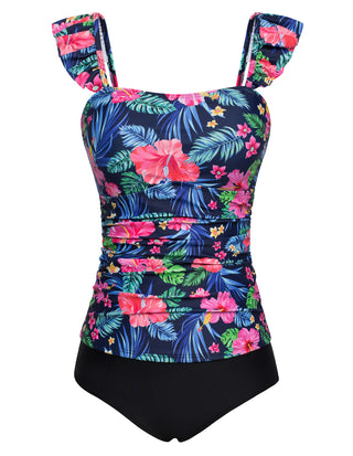 Women 2pcs Set Swimsuit Ruched Padded Swim Tops+Briefs Swimwear