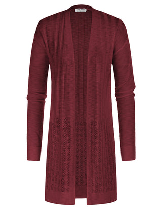Hollowed-out Cardigan Sweater Long Sleeve Open Front Mid-Thigh Knitwear
