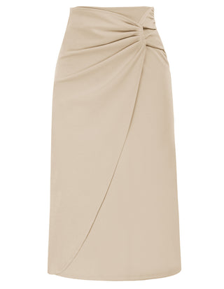 Ruched Front Skirt High Waist Back Slit Mid-Calf A-Line Skirt