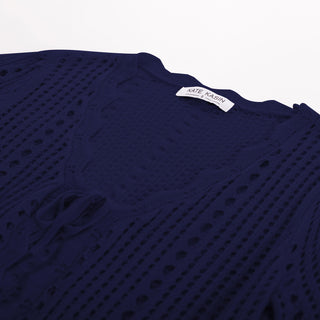 Women Hollowed-out Cardigan Short Sleeve V-Neck Tie-Front Shrug Knitwear