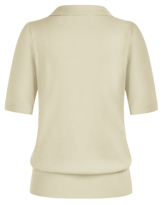 Lapel Collar Sweater Loose Fit Short Sleeve Ribbed Hem Knitted Tops