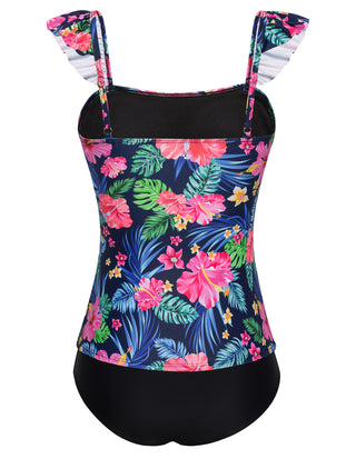 Women 2pcs Set Swimsuit Ruched Padded Swim Tops+Briefs Swimwear