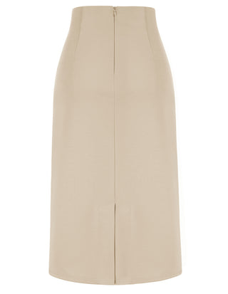 Ruched Front Skirt High Waist Back Slit Mid-Calf A-Line Skirt