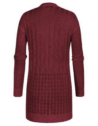 Hollowed-out Cardigan Sweater Long Sleeve Open Front Mid-Thigh Knitwear