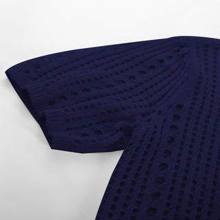 Women Hollowed-out Cardigan Short Sleeve V-Neck Tie-Front Shrug Knitwear