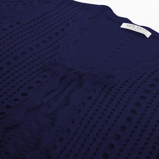 Women Hollowed-out Cardigan Short Sleeve V-Neck Tie-Front Shrug Knitwear