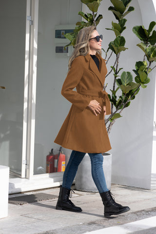 Lapel Collar Overcoat with Belt One-Button A-Line Coat