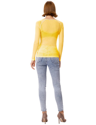 Women's Long Sleeve Scoop Neck See-through T-shirt Tops