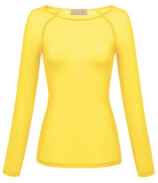 Women's Long Sleeve Scoop Neck See-through T-shirt Tops