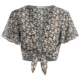 Tie Front Shrug Chiffon Short Flutter Sleeves Semi