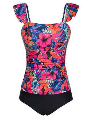 Women 2pcs Set Swimsuit Ruched Padded Swim Tops+Briefs Swimwear