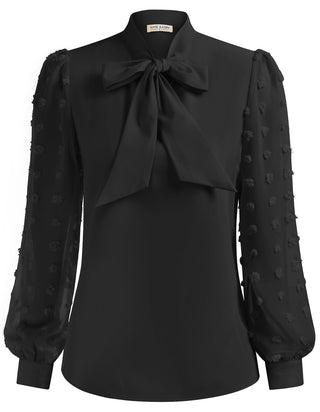 Women Bow-Knot Decorated Shirt Pullover Long Sleeves V-Neck Tops