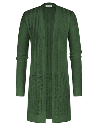 Hollowed-out Cardigan Sweater Long Sleeve Open Front Mid-Thigh Knitwear