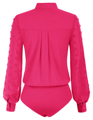 Bow-Knot Decorated Bodysuit Long Sleeve Elastic Waist Shirt