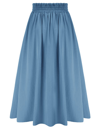 Front Slit Skirt Elastic High Waist Buttons Decorated A-Line Skirt