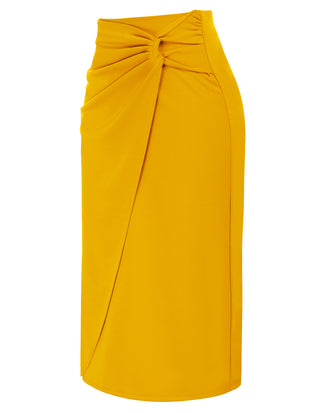 Ruched Front Skirt High Waist Back Slit Mid-Calf A-Line Skirt