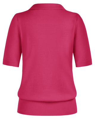 Lapel Collar Sweater Loose Fit Short Sleeve Ribbed Hem Knitted Tops