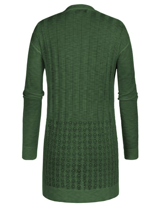 Hollowed-out Cardigan Sweater Long Sleeve Open Front Mid-Thigh Knitwear