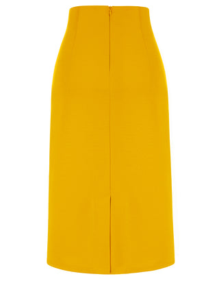 Ruched Front Skirt High Waist Back Slit Mid-Calf A-Line Skirt