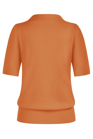 Lapel Collar Sweater Loose Fit Short Sleeve Ribbed Hem Knitted Tops