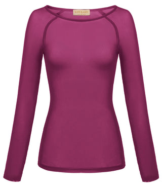 Women's Long Sleeve Scoop Neck See-through T-shirt Tops