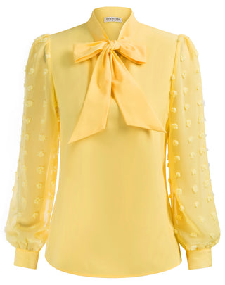 Women Bow-Knot Decorated Shirt Pullover Long Sleeves V-Neck Tops