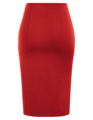 Bow-Knot Decorated Skirt High Waist Side Slit Bodycon Skirt