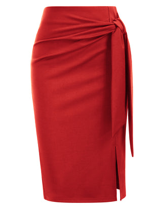 Bow-Knot Decorated Skirt High Waist Side Slit Bodycon Skirt