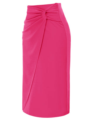 Ruched Front Skirt High Waist Back Slit Mid-Calf A-Line Skirt