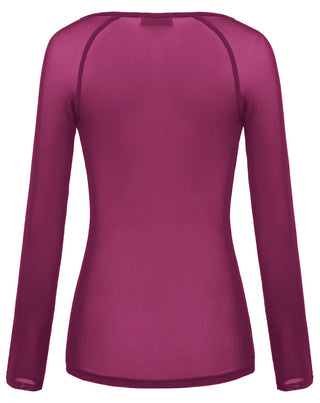 Women's Long Sleeve Scoop Neck See-through T-shirt Tops