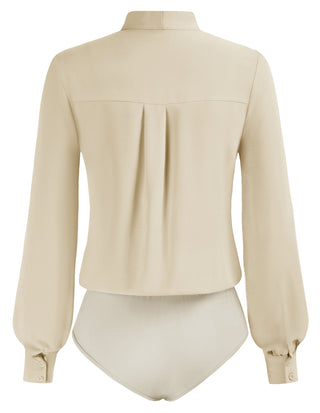 Bow-Knot Decorated Bodysuit Long Sleeve Elastic Waist Shirt