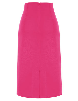 Ruched Front Skirt High Waist Back Slit Mid-Calf A-Line Skirt