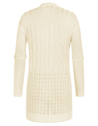 Hollowed-out Cardigan Sweater Long Sleeve Open Front Mid-Thigh Knitwear