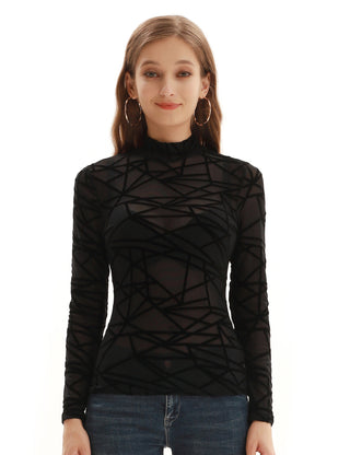 See-Through Mesh Sheer Long Sleeve Blouse Club-wear