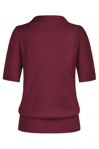 Lapel Collar Sweater Loose Fit Short Sleeve Ribbed Hem Knitted Tops