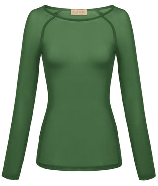 Women's Long Sleeve Scoop Neck See-through T-shirt Tops