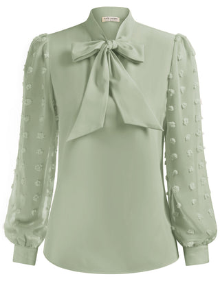 Women Bow-Knot Decorated Shirt Pullover Long Sleeves V-Neck Tops