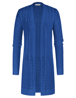 Hollowed-out Cardigan Sweater Long Sleeve Open Front Mid-Thigh Knitwear