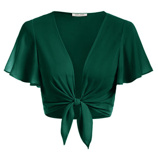 Tie Front Shrug Chiffon Short Flutter Sleeves Semi
