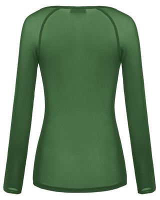 Women's Long Sleeve Scoop Neck See-through T-shirt Tops