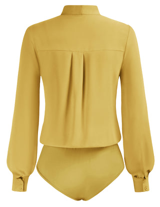 Bow-Knot Decorated Bodysuit Long Sleeve Elastic Waist Shirt