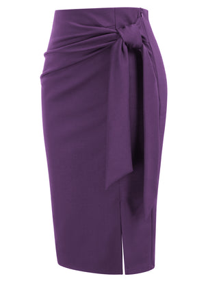 Bow-Knot Decorated Skirt High Waist Side Slit Bodycon Skirt