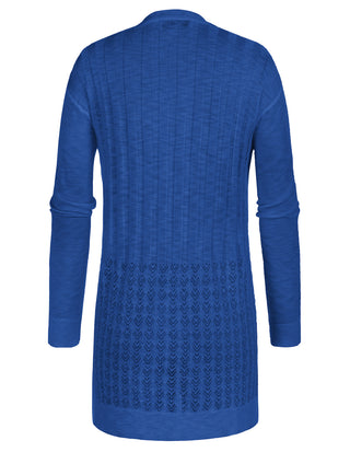 Hollowed-out Cardigan Sweater Long Sleeve Open Front Mid-Thigh Knitwear