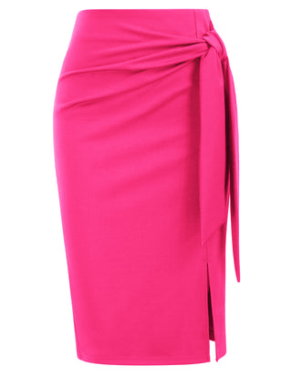 Bow-Knot Decorated Skirt High Waist Side Slit Bodycon Skirt
