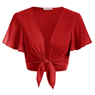 Tie Front Shrug Chiffon Short Flutter Sleeves Semi