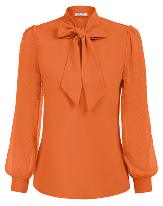 Women Bow-Knot Decorated Shirt Pullover Long Sleeves V-Neck Tops